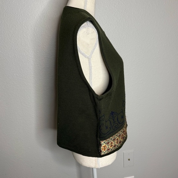 Pendleton green gold ribbon trim Wool blend button front vest ladies Large - Picture 3 of 8